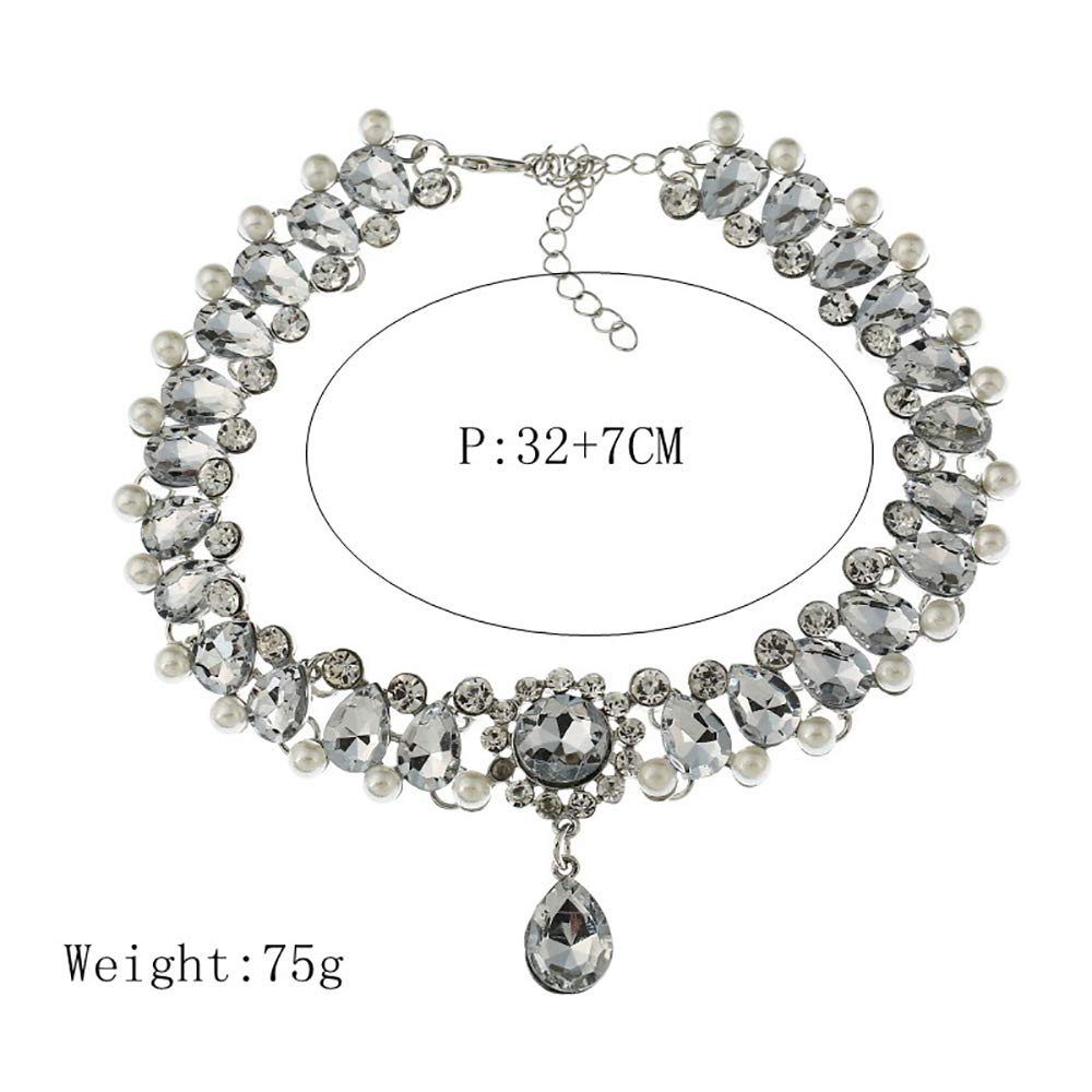 DoubleNine Rhinstone Crystal Choker Wedding Bridal Necklace Collar Teardrop Handmade Prom Statment Accessories for Women Girls Bridesmaid Gift