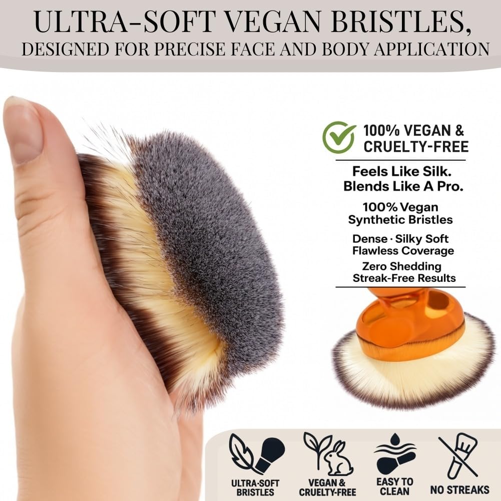 GOERTI Angled Kabuki Brush - High-Density Face & Body Blending Makeup Brush for Liquid Foundation, Bronzing Lotion, Concealer, Powder, Cream