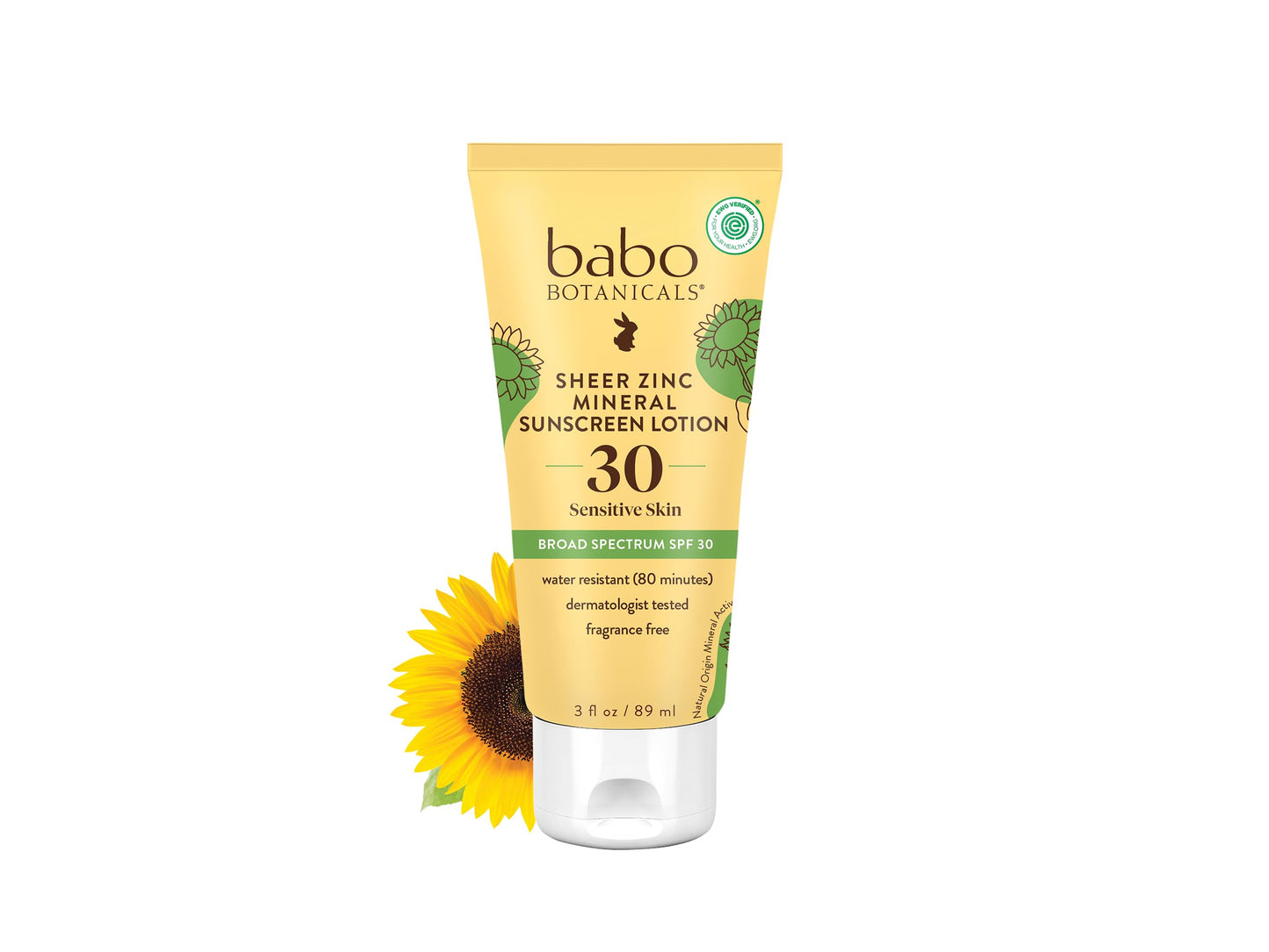 Babo Botanicals Zinc Sunscreen Lotion SPF 30 with 100% Mineral Actives, Non-Greasy, Water-Resistant, Fragrance-Free, Vegan, For Babies, Kids or
