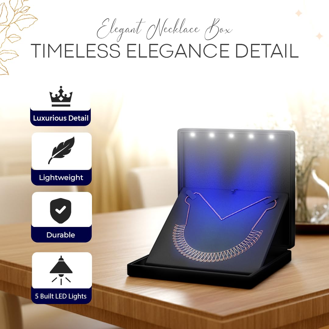 YJCBOX Elegant LED Light Necklace Box - Luxury Gift Holder for Jewelry, Weddings, Anniversaries, and Storage (Black)