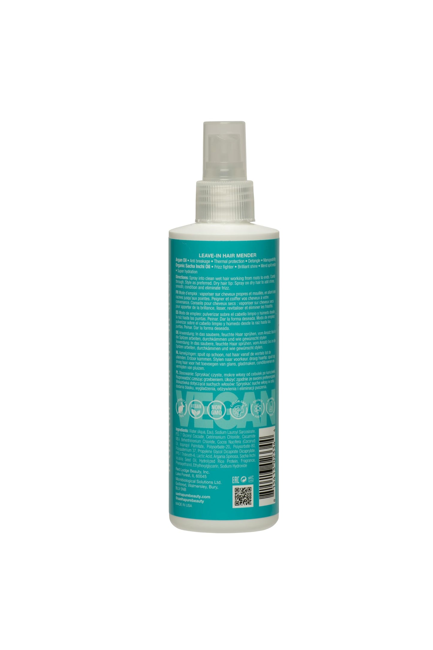 Sashapure Leave-In Hair Mender -Vegan Repair & Protection with Argan & Sacha Inchi Oil, Repairs Split Ends and Strengthens Hair, Hydrates and Restores