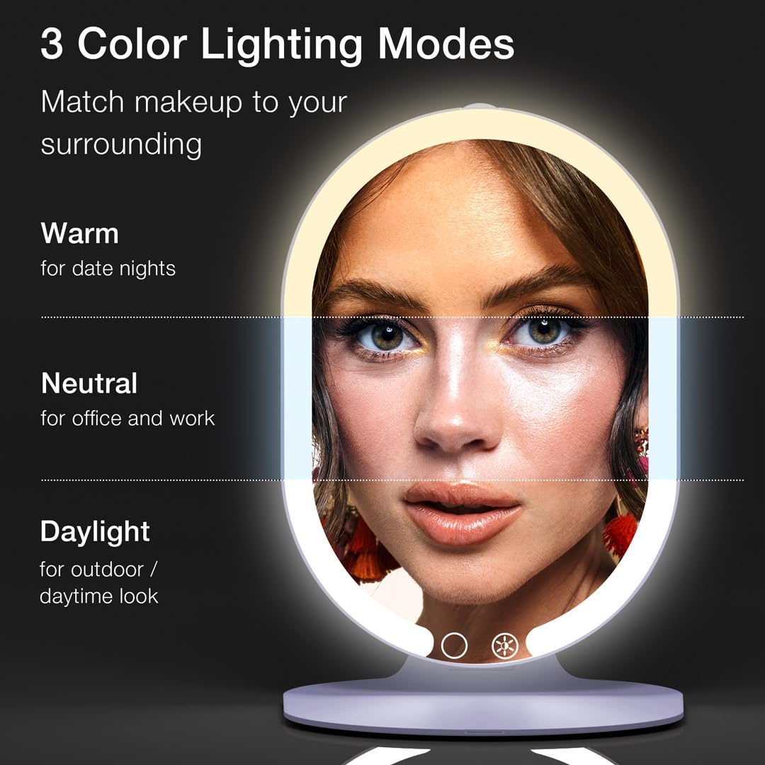 Fancii LED Rechargeable Portable Makeup Mirror with 3 Color Light Settings & 10x Magnetic Magnifying Mirror - Ultra Slim, Foldable Travel Vanity