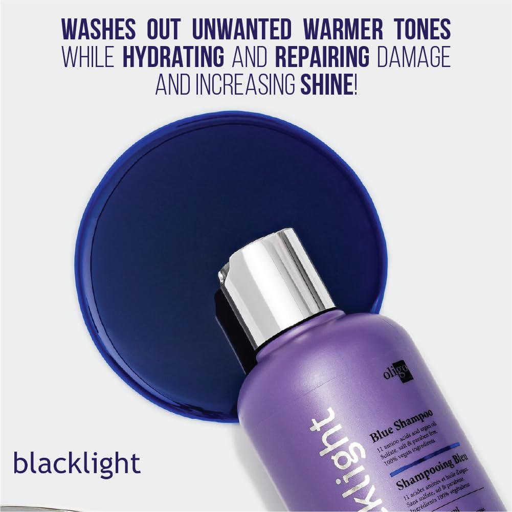OLIGO PROFESSIONNEL - Blacklight Blue Shampoo - Sulfate-Free Blue Shampoo for Blonde and Color Hair - Revive Treated Hair - Refreshes Faded Highlights