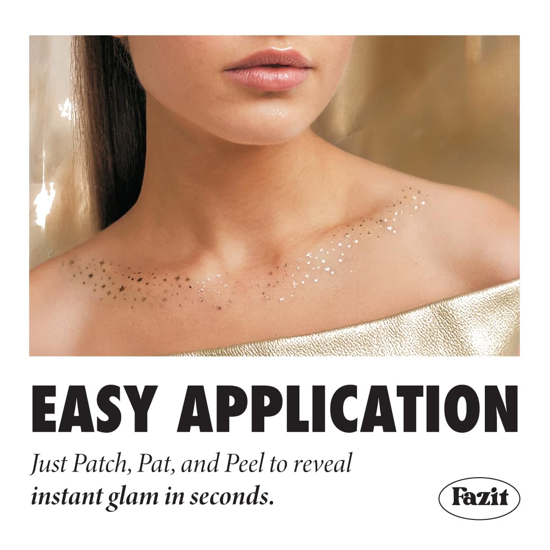 Fazit Makeup Patches - Gold Decollatage Speckles - Glow Up Make-Up Patches - Cute Glitter Makeup Accessories for Women - Cosmetic Glitter