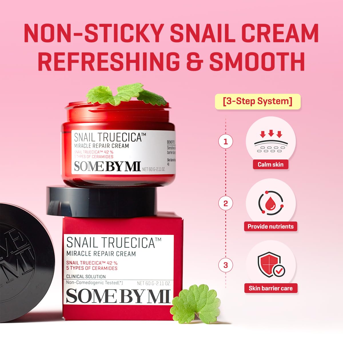 SOME BY MI Snail Truecica Miracle Repair Cream - 2.02Oz, 60ml - Made from Snail Mucin for Sensitive Skin - Daily Repair Face Moisturizer for Acne