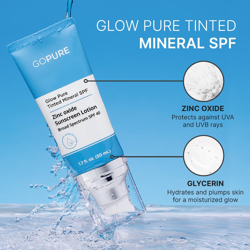 goPure Glow Pure Tinted Mineral SPF 40 PA+++ Face Sunscreen – Dermatologist-Tested Tinted Moisturizer with SPF, Reef-Friendly, Fragrance-Free