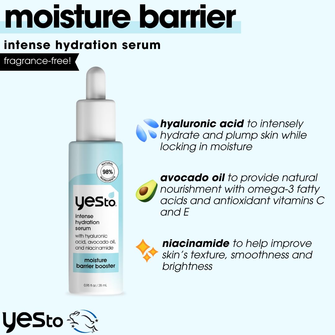 Yes To Intense Hydration Serum, Locks In Moisture and Helps Support Skin's Barrier Against Environmental Damage, Hyaluronic Acid, Avocado Oil