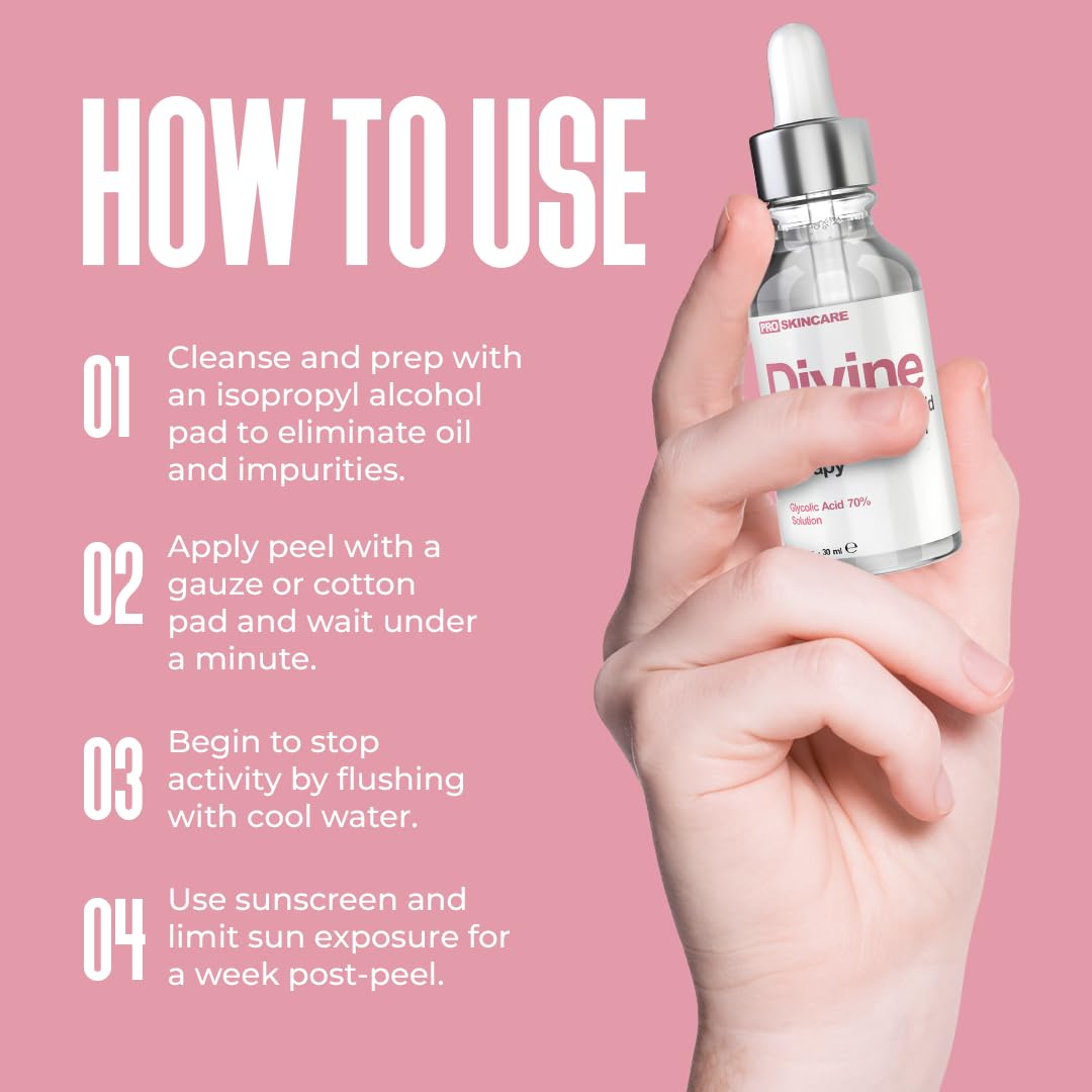 Glycolic Acid 70% Professional Peel – At-Home Alpha Hydroxy Face Peel for Acne Scars, Wrinkles, Fine Lines & Collagen Boost, Liquid Exfoliant