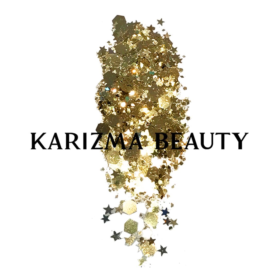 KARIZMA 24K Gold Glitter. 10g Chunky Face, Hair, Eye and Body for Women. Rave Festival Accessories, Cosmetic Makeup. Loose Set