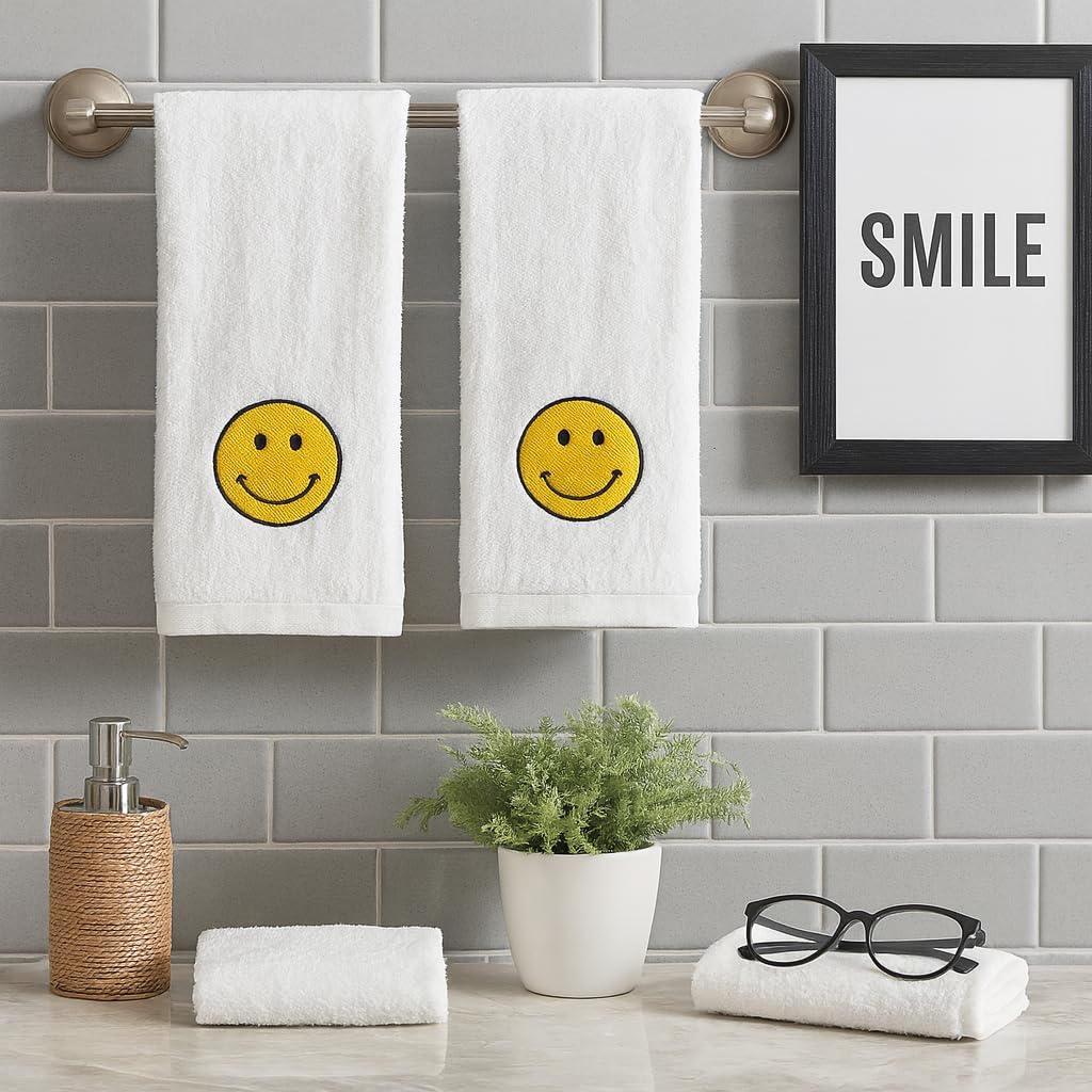 Serafina Home Smiley Smiling Face Bathroom Hand Towel - 100% Cotton Hand Towel 16 x25 Inch Perfect for Housewarming-Christmas-Birthday Gift Decor