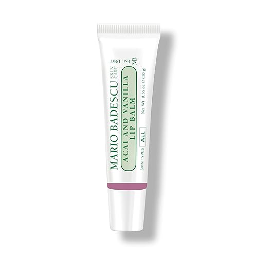Mario Badescu Moisturizing Acai and Vanilla Lip Balm for Dry Cracked Lips, Infused with Coconut Oil and Shea Butter, Ultra-Nourishing Lip Care