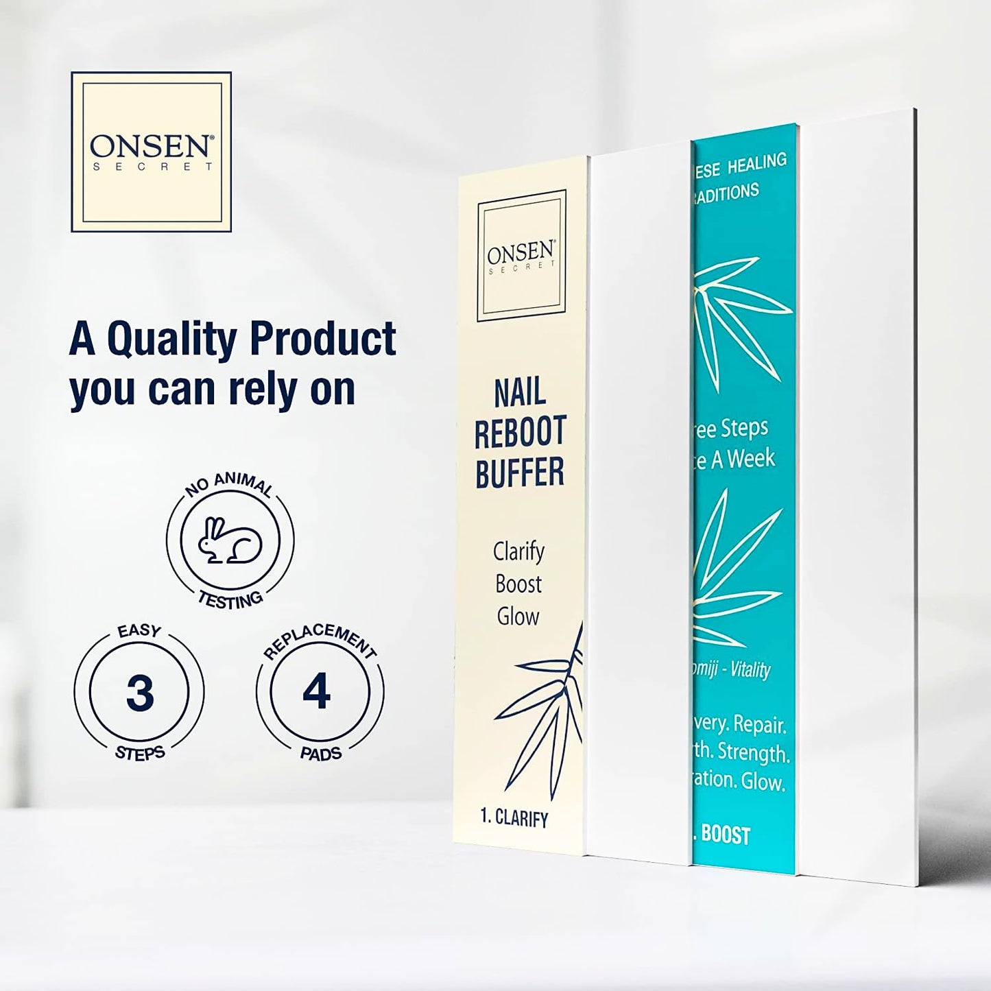 Onsen Secret Nail Buffer Block Replacement Pads - 3 Way Buffing Block Smooth Shine Natural Nail Buffing w/ 3 Sides Coarse, Soft, Silky, Buffer
