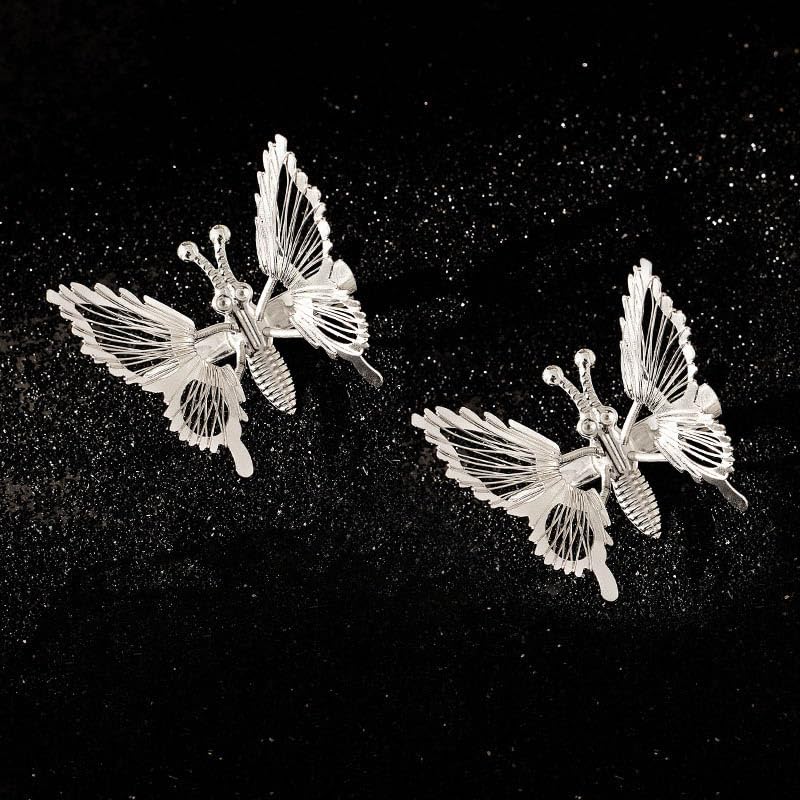 BARTOSI Butterfly Hair Clips Silver Metal Hair Pins Moving Butterfly Hair Accessories for Women and Girls (Pack of 2)