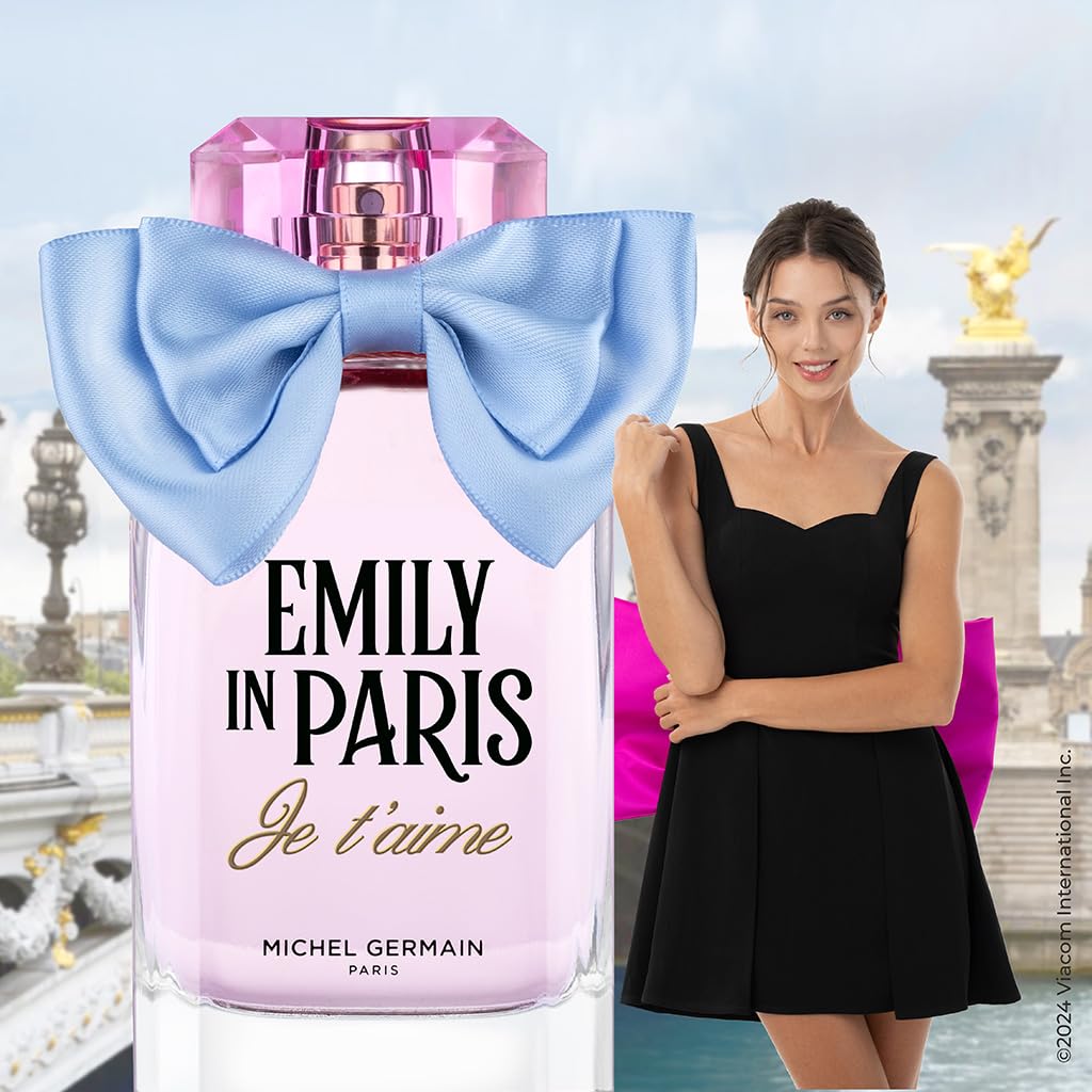 Michel Germain Emily in Paris Je T'aime Eau de Parfum Women's Fragrance Spray, Floriental Woody Scent, Top Notes of Pink Pepper, Raspberry, Seductive & Sophisticated Perfume Gift for Women, 3.4 Fl Oz