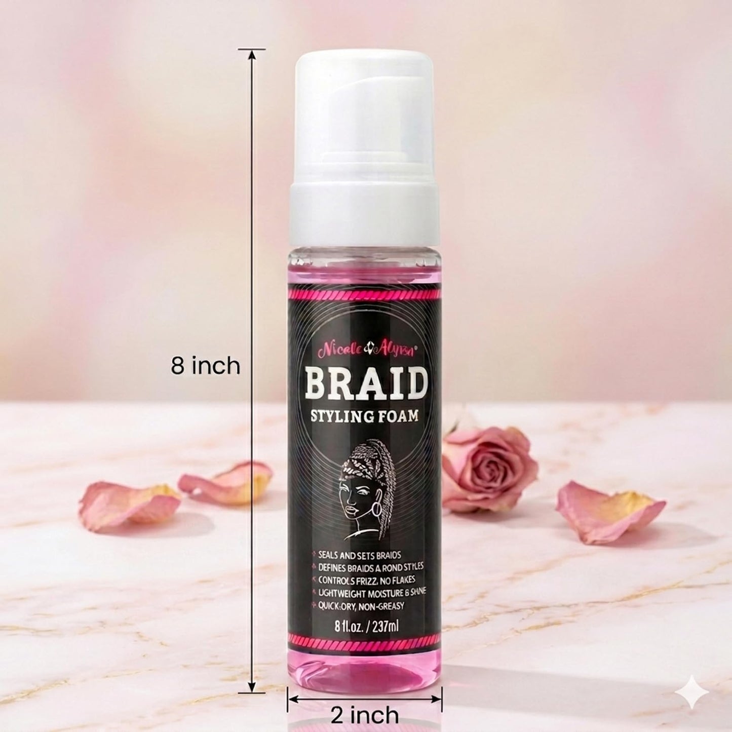Nicole & Alyssa Braid Styling Foam 8oz - Extra Hold Foam Mousse for Braids, Boho Braids, Crochet Styles, Twists & Locs - High Shine, Flake-Free