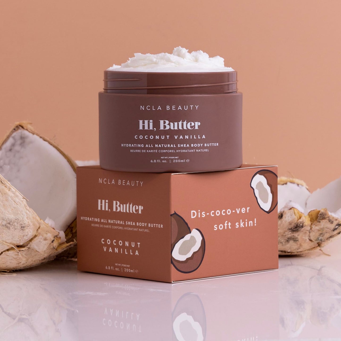 NCLA BEAUTY Hi Butter All Natural Body Butter - Body Moisturizer with Sunflower Oil and Shea, Cocoa, Mango Extracts - Coconut Vanilla - 6.8 oz