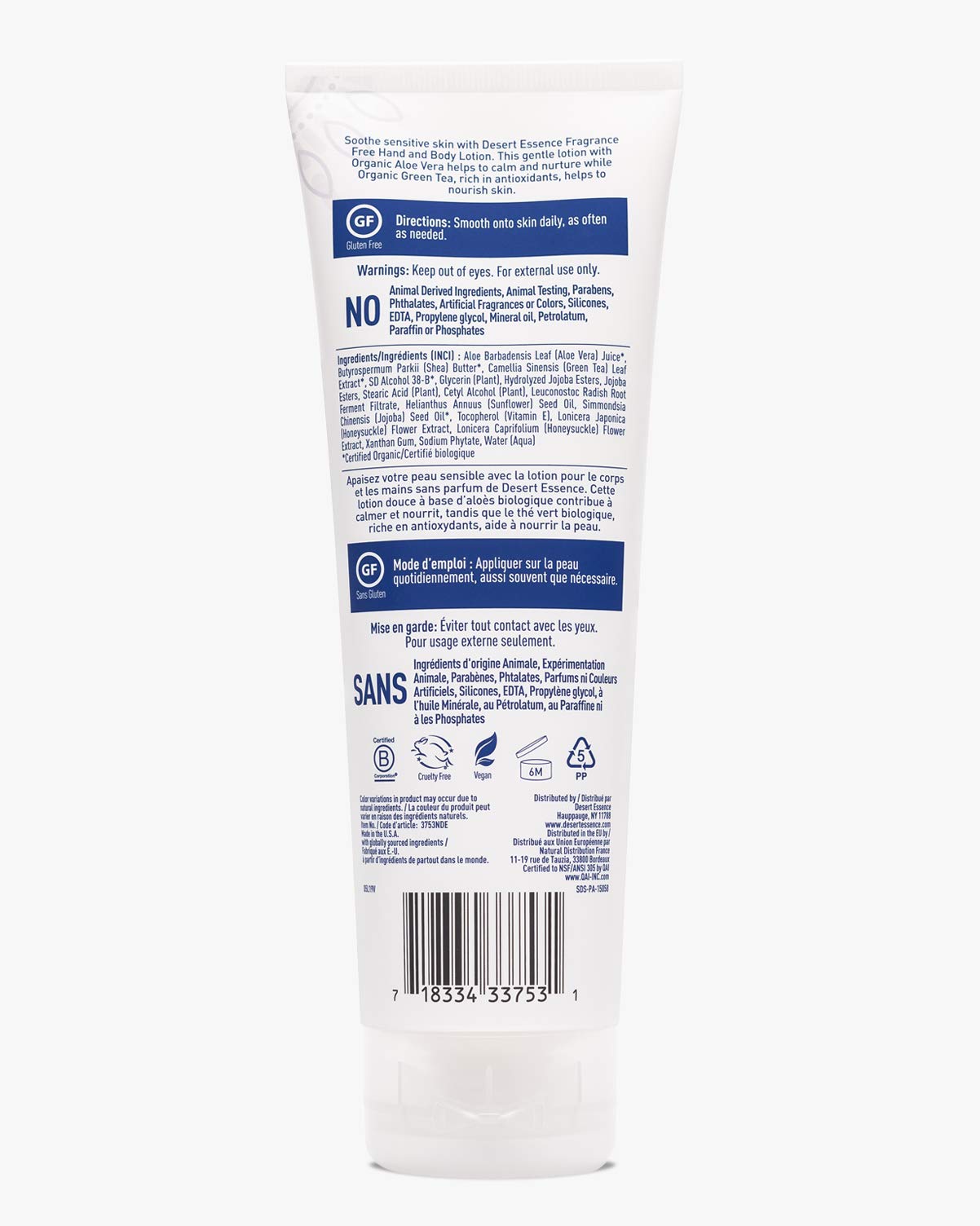 Desert Essence Fragrance Free Hand and Body Lotion, 8 Ounce -- 6 per