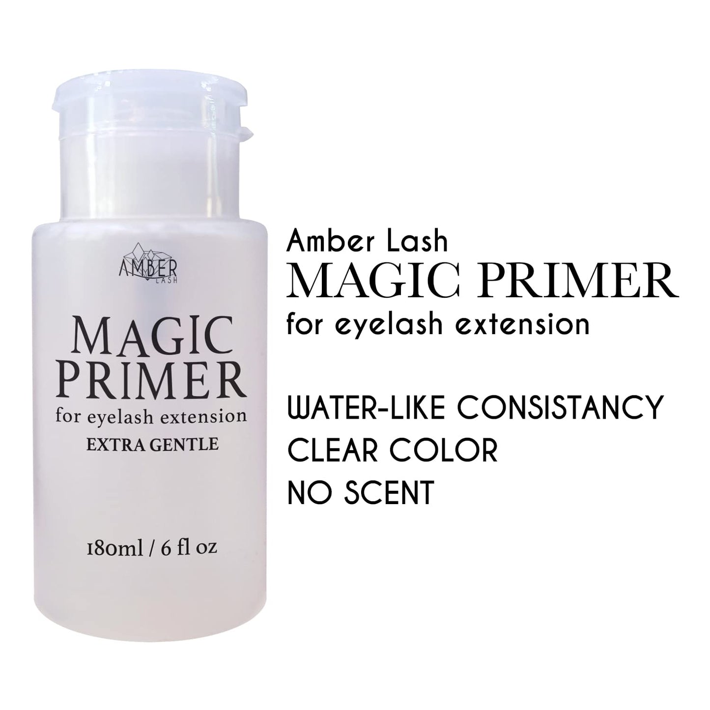 Amber Lash Magic Primer (6.0 fl.oz/180ml) Super Gentle Eyelash Extension Primer to Increases Adhesive Strength and Bonding Retention on Natural