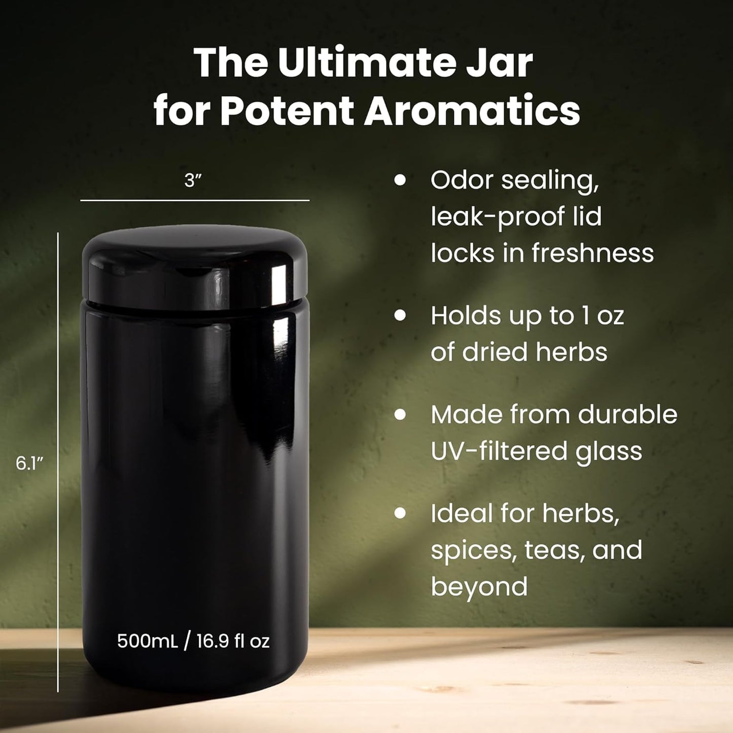 Infinity Jars 500ml (17 fl oz) Airtight UV Glass Jars Odor Blocking, Antistatic, Light Blocking Containers for Herbs, Coffee, Tea & Spices Durable…