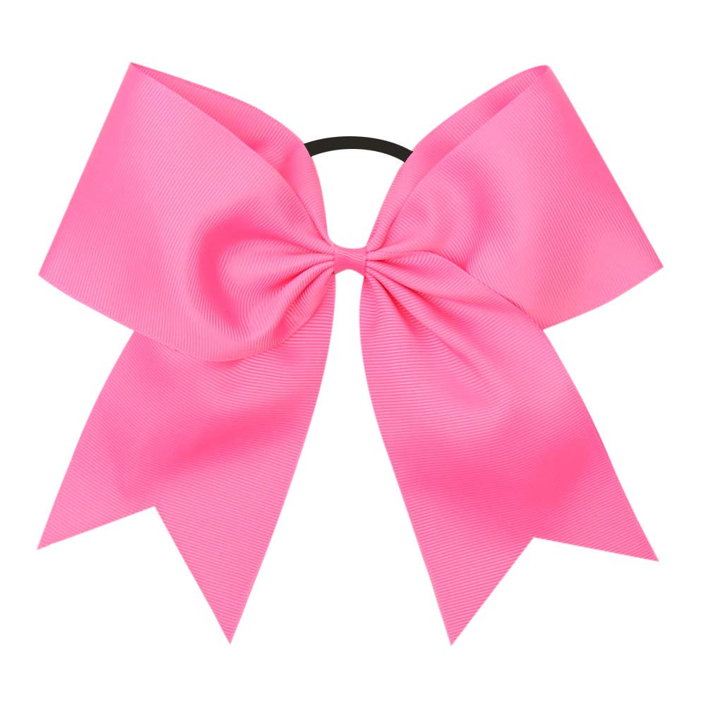 16PCS 8" Large Cheer Hair Bows Ponytail Holder Elastic Band Handmade for Cheerleading Teen Girls College Sports (Hot Pink, 1 Count (Pack of 16))