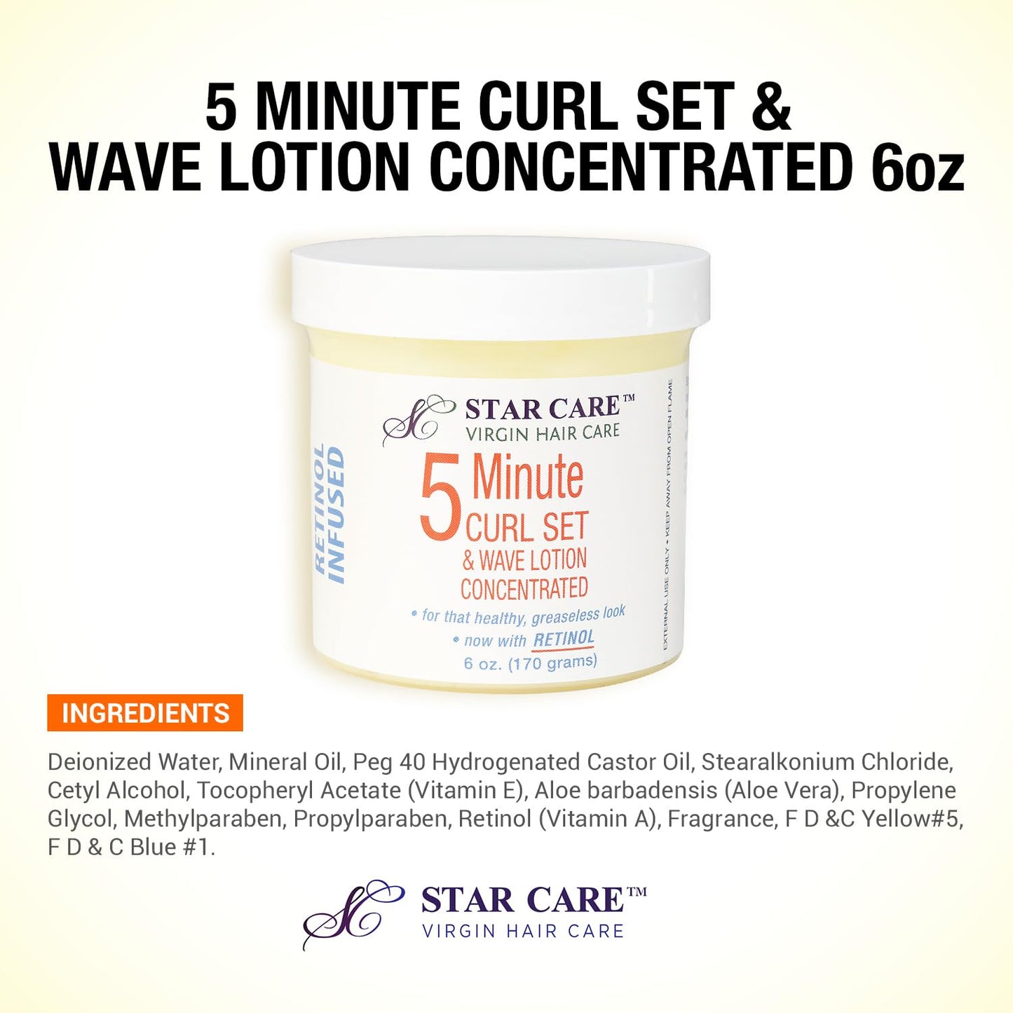 STAR CARE 5 Minute Curl Set & Wave Lotion concentrated with Retinol, Adds Sheen, Repairs & Moisturizes, Ideal for Hairpieces, Braids & Perms 6oz/170g