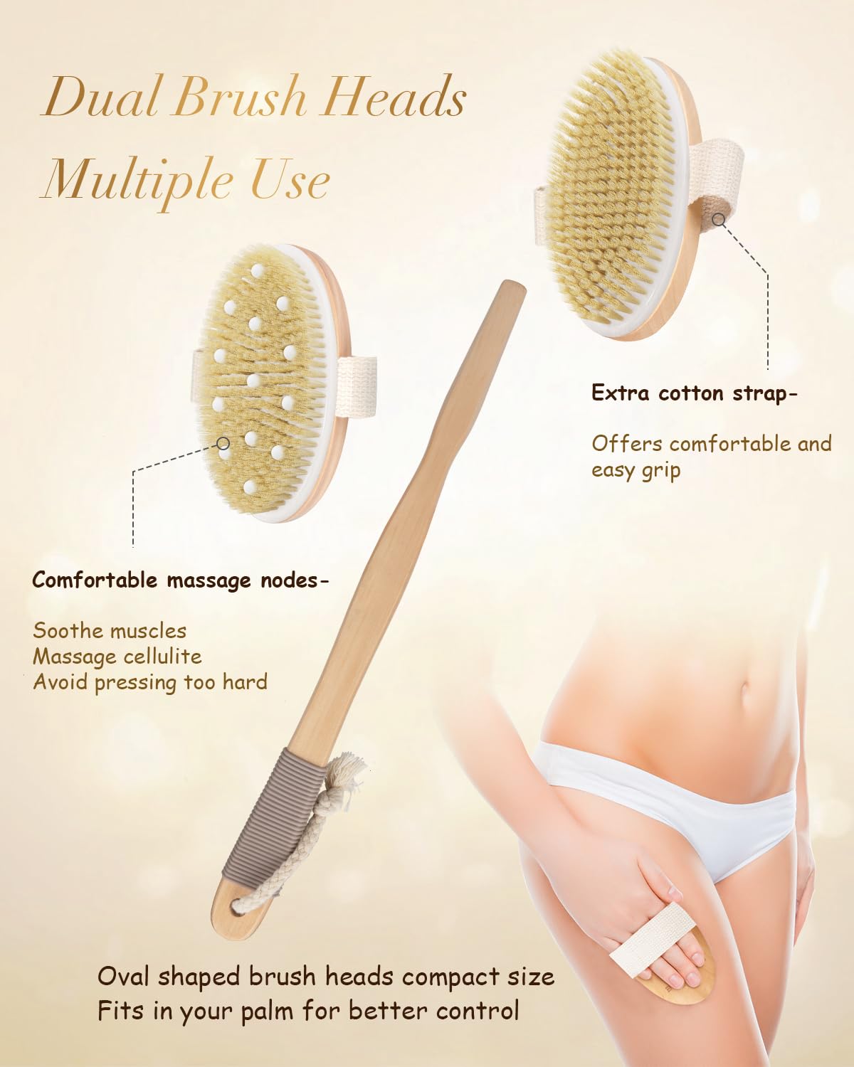 Dry Brushing Body Brush, POPCHOSE Body Scrubber for Men Women, Back Scrubber for Shower, Natural Bristle Exfoliator Scrubber for Body Cellulite