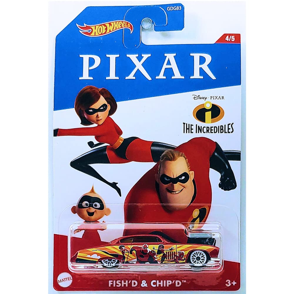 Hot Wheels Movie Characters Series ~ The Incredibles - Character Diecast Car - GJV21 4/5 ~ Fish'd & Chip'd - Red ~ 1:64 Scale