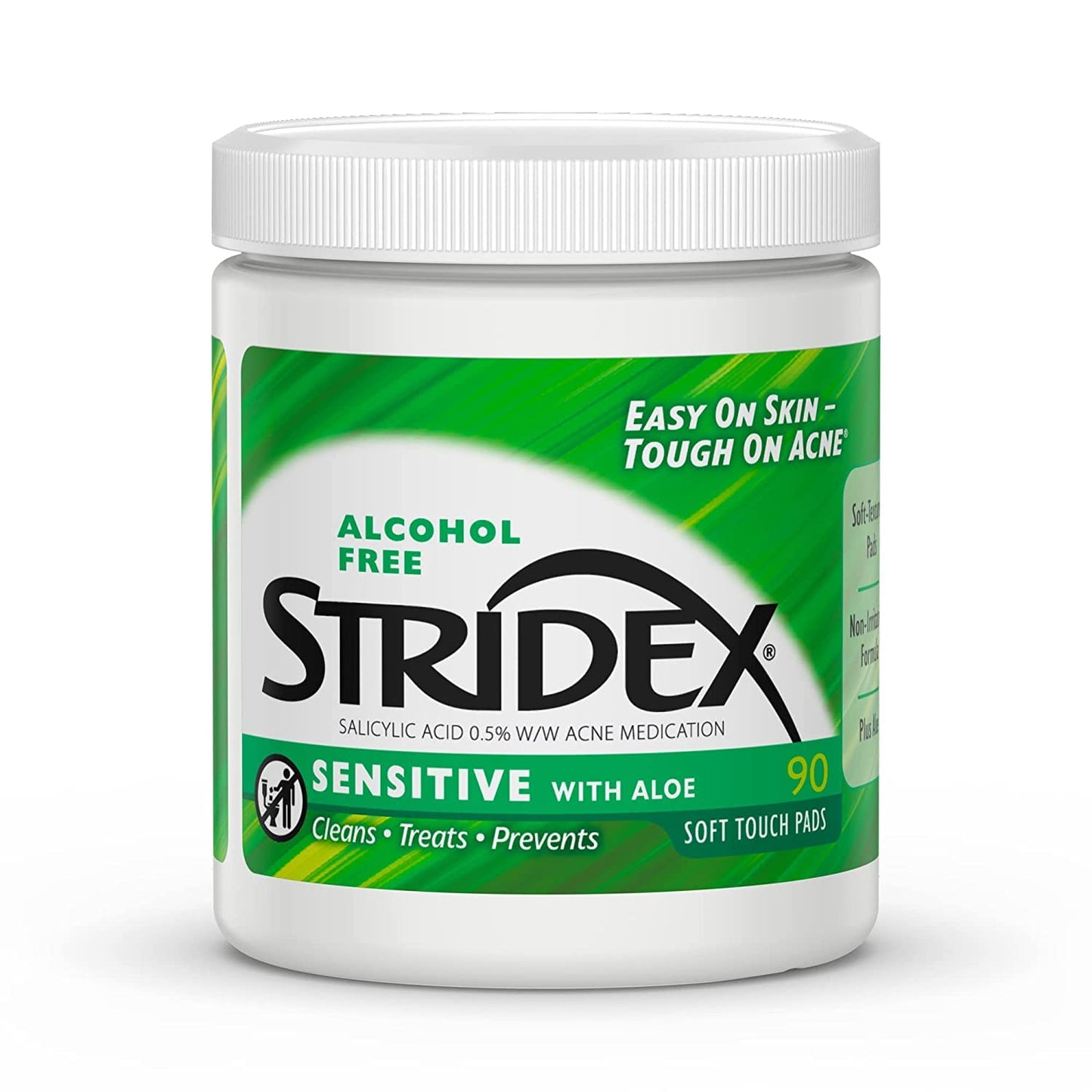Stridex Sensitive Medicated Acne Pads, 90 Count, Pack of 3 - Alcohol-Free Face Pads, Facial Cleansing Wipes, Mild to Moderate Acne Treatment, Smooth