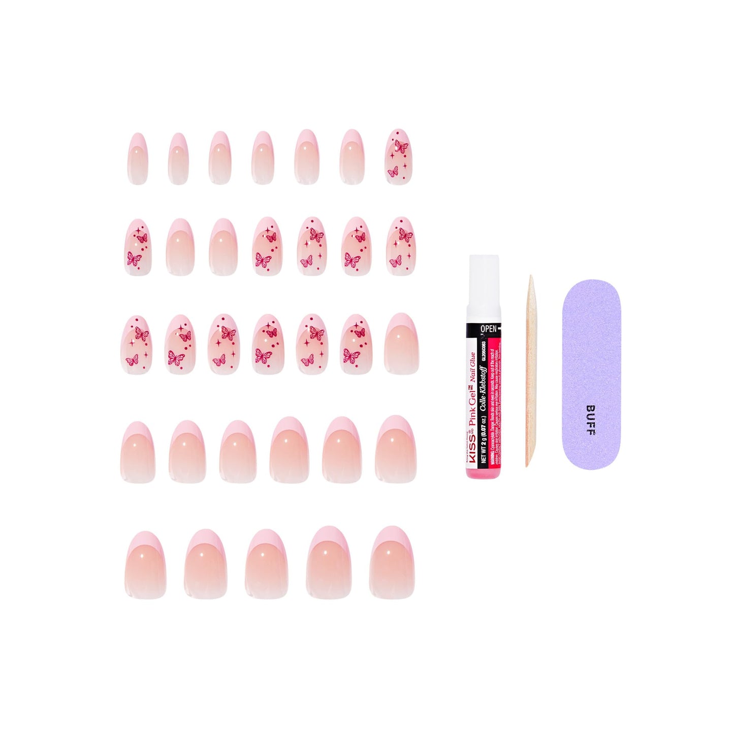 Kiss Core, Press On Nails, Nail glue included, 'Signature', Pink, Medium Size, Almond Shape, Includes 32 Nails, 2g Glue, 1 Manicure Stick, 1 Mini File Beauty & Personal Care KISS