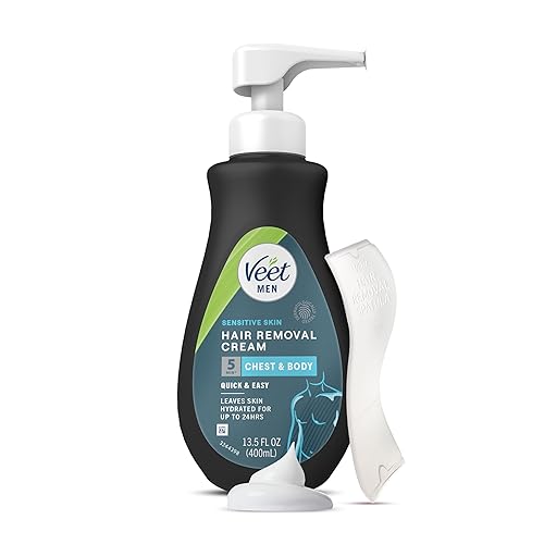 Veet Hair Removal Cream For Men, 5 Min Sensitive Skin, Hair Removal Gel For Body, Chest & Back, Dermatologically Tested, 13.5 FL OZ w/ Spatula