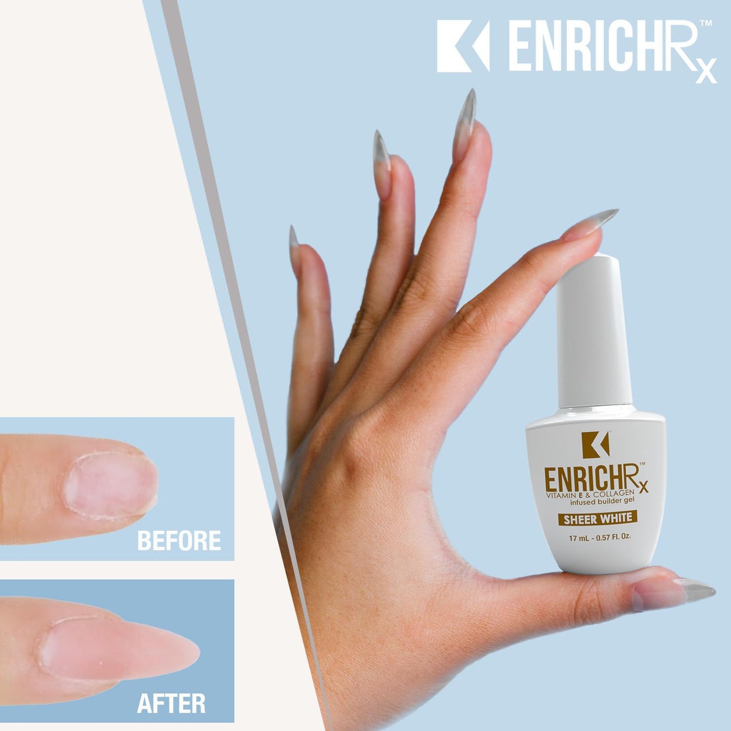 KUPA EnrichRx Builder Gel, Sheer White, Vitamin E & Collagen Infused, UV/LED Soak-Off Gel Brush On Natural Nail, 0.57 Fl Oz Beauty & Personal Care KUPA
