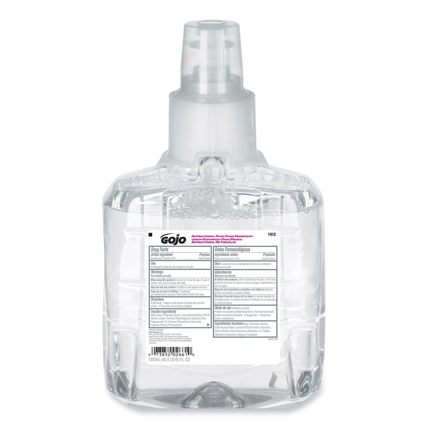 GOJO 1912-02 Antibacterial Plum Foam Hand Refill, Single Unit, 1200 mL