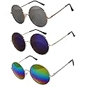 OWL Oversized Round Hippie Sunglasses, Metal Frame, UV 400, Circle Costume Glasses 3 Pairs Variety Pack