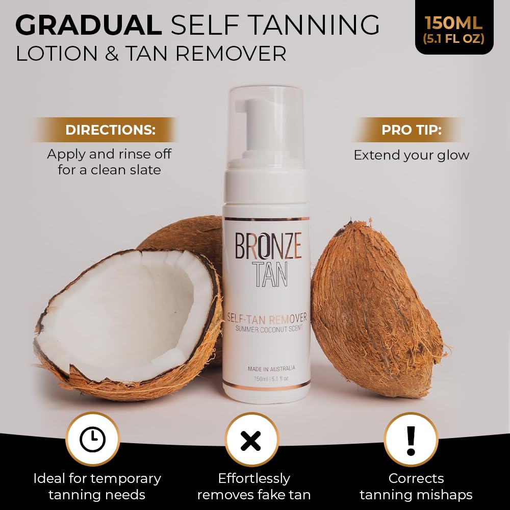 Bronze Tan Self Tan Remover For Fake Tan Streaks, Build Up, Correction, Or Full Removal Of Self Tanner or Bronzer - Summer Coconut Scent (150ML / 5.1