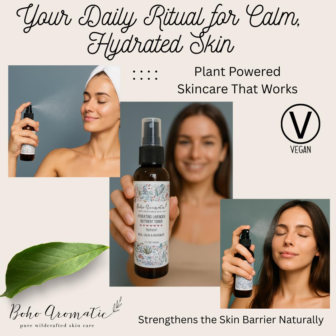 Hydrating Lavender Facial Mist - Natural Face Spray Toner with Pure Lavender Hydrosol - Refreshing & Calming Skincare Mist for Dry or Sensitive Skin