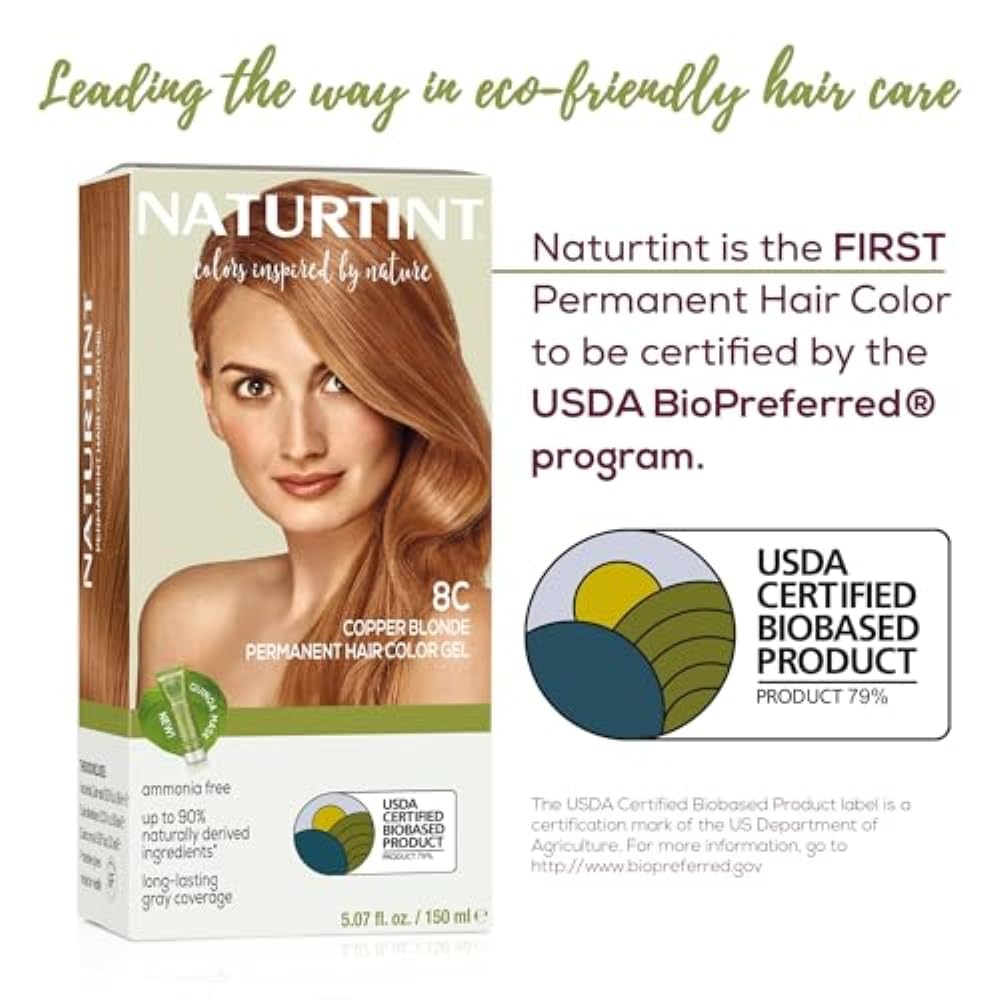 Naturtint 8C Copper Blonde Permanent Hair Color (Pack of 1), Ammonia Free, Vegan, Cruelty Free, up to 100% Gray Coverage, Long Lasting Results