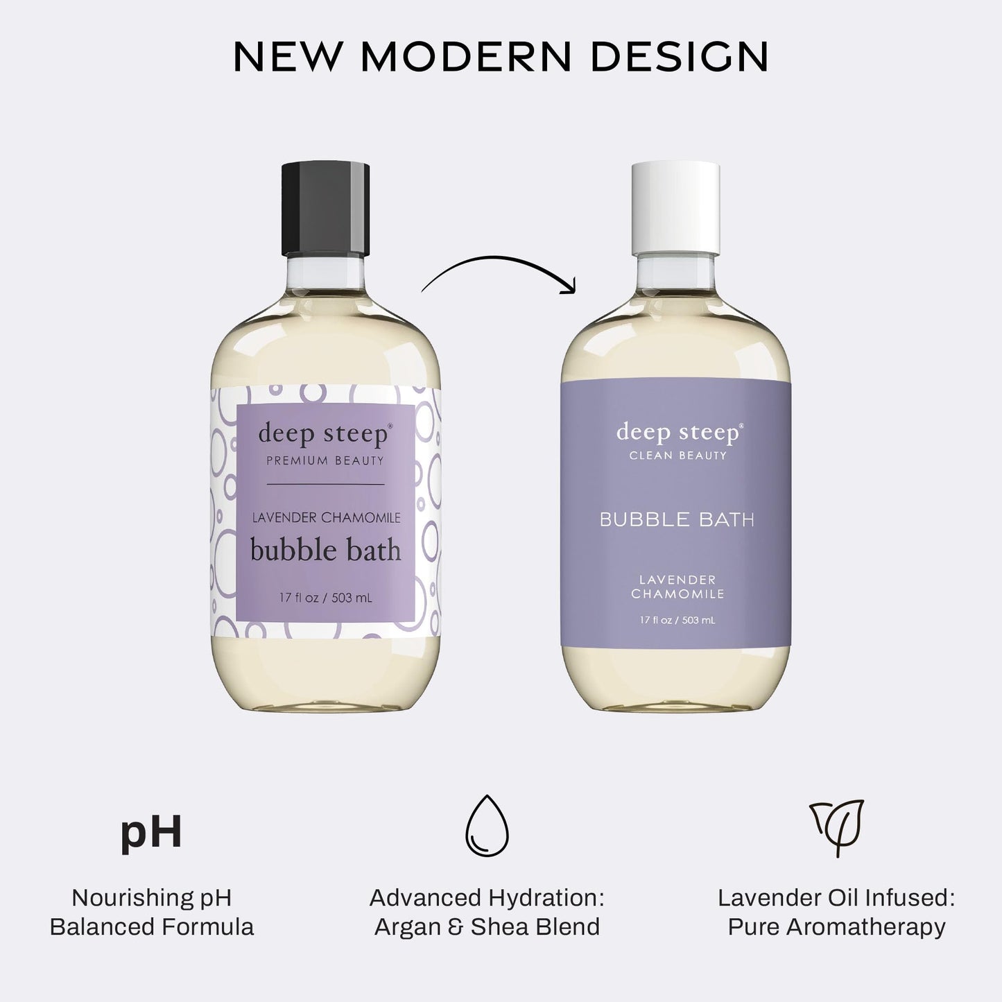 Deep Steep Lavender Chamomile Bubble Bath for Women, Hypoallergenic, Clinically Tested, Clean Formula for Sensitive Skin, Sulfate-Free, 17 fl oz
