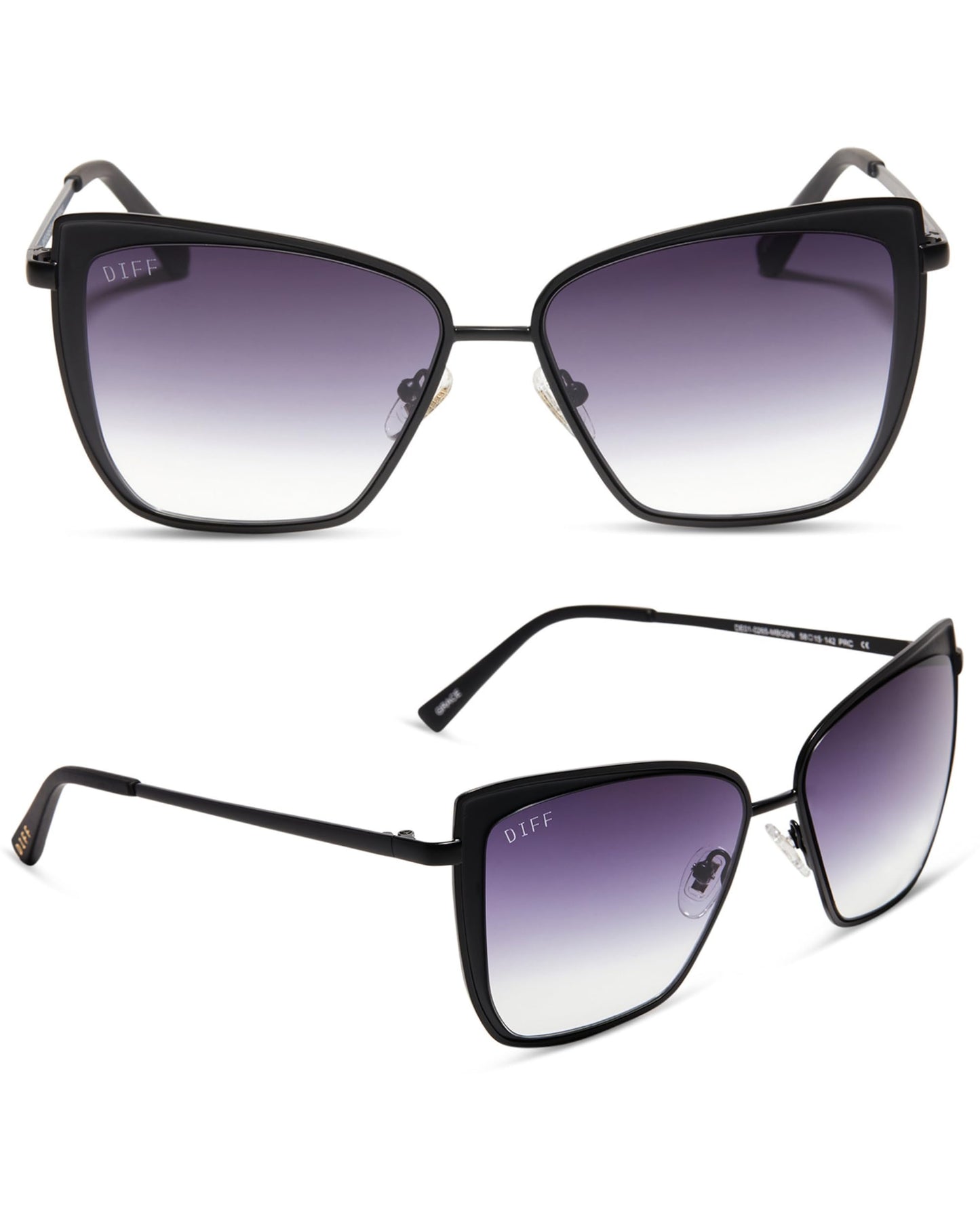 DIFF Grace Lightweight Cat Eye Sunglasses for Women UV400, Matte Black + Sharp Grey Gradient