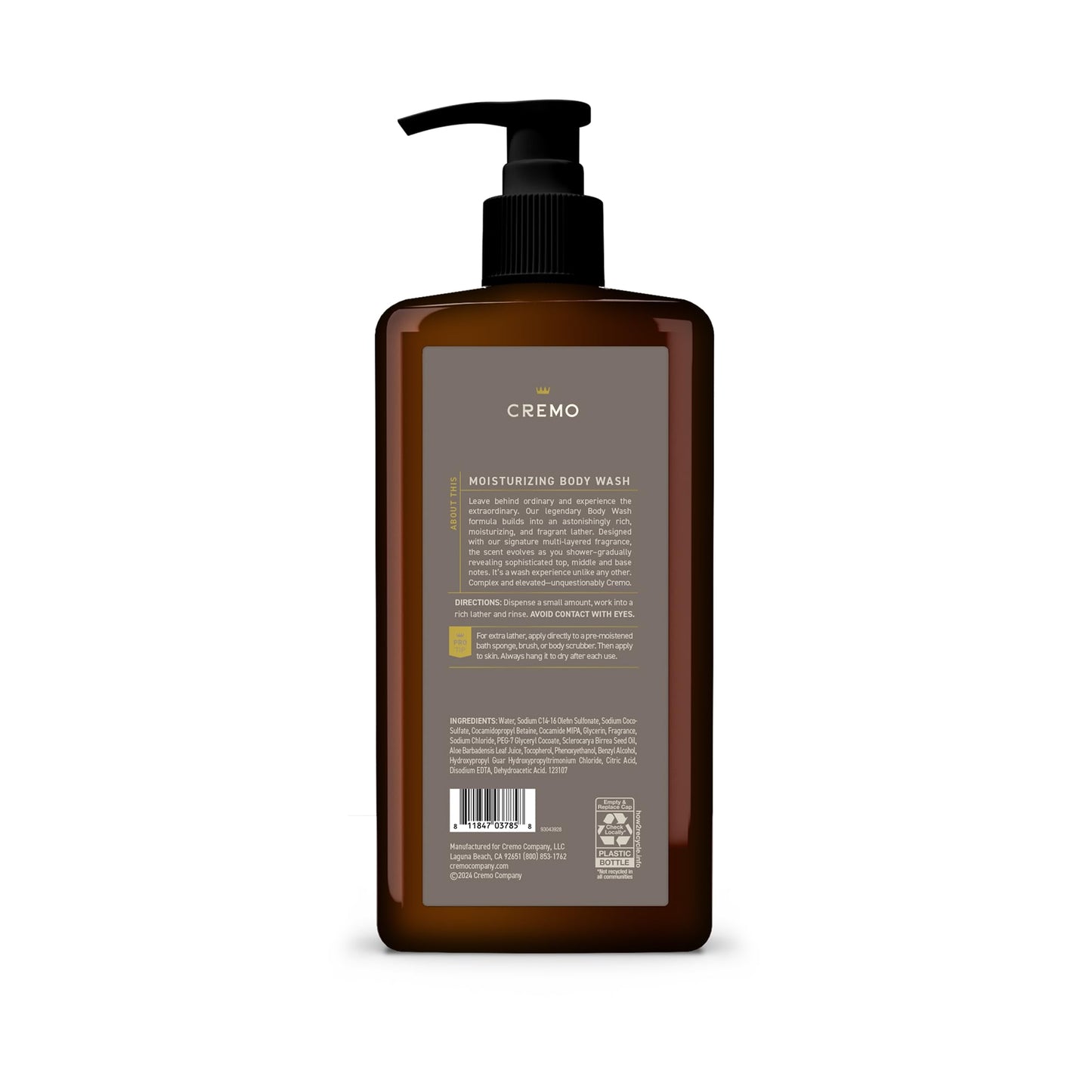 Cremo Rich-Lathering Vintage Suede Body Wash for Men, 32 Fl Oz