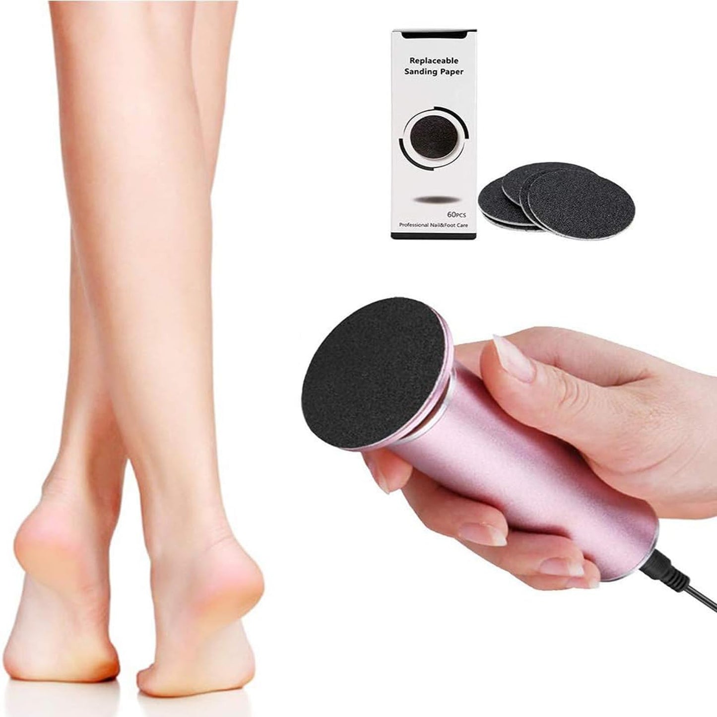 Ravifun Electric Foot File Callus Remover, Professional Calluses Remover for Feet with 60pcs Sandpaper Discs, Adjustable Speed Control Pedicure Tool