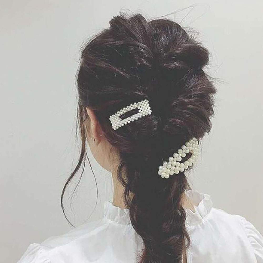 2PCS Sweet Imitation Pearl Hair Clips Hairpin Simple Fashion Alloy BB Hairgrip Hair Accessories for Women (Drop-shaped, Silver)