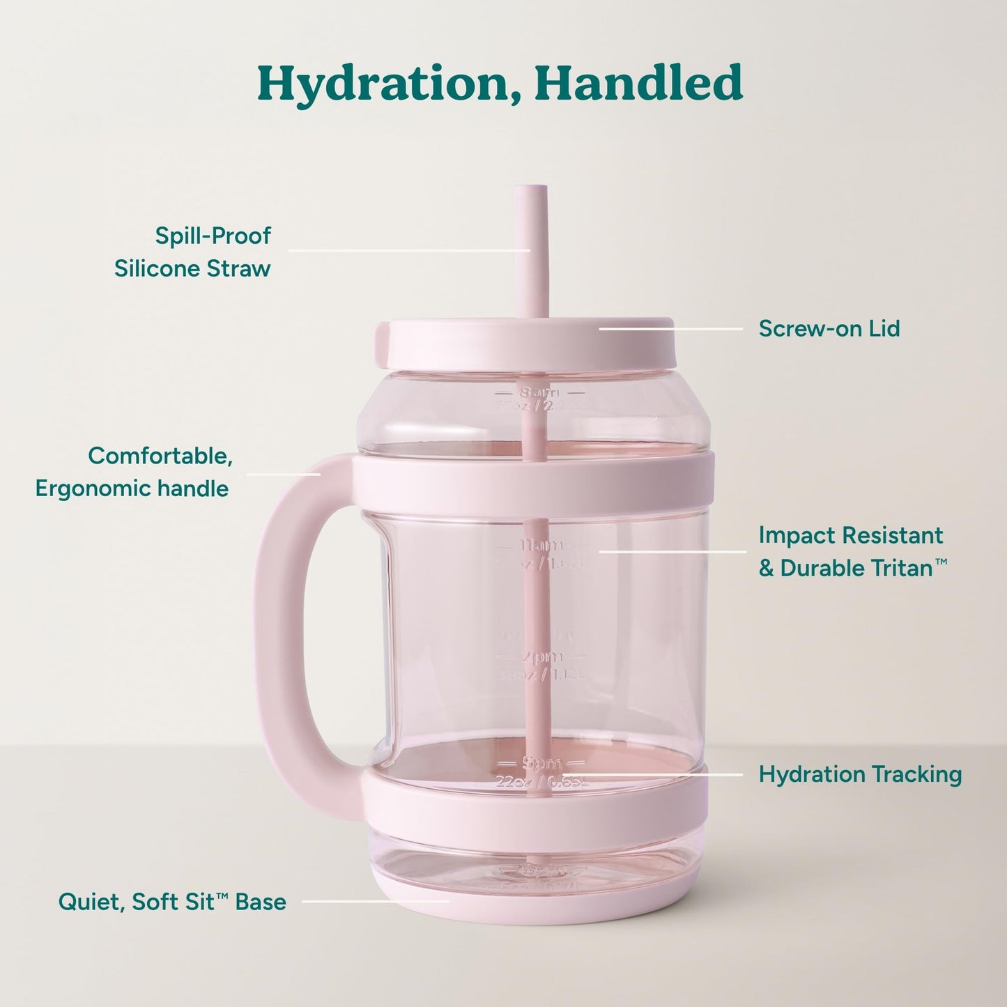 REDUCE WaterDay 80 oz Water Jug with Time/Ounce Markings - Spill-Proof Straw, Durable Tritan - Big Water Bottle for Daily Hydration - Dishwasher…