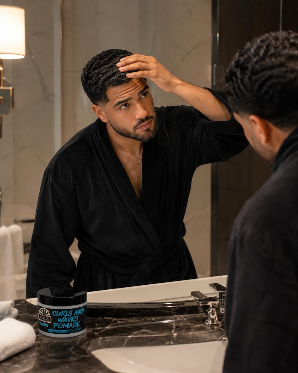 OKAY Men’s Curls & Waves Pomade 4 oz - Medium Hold Styling Pomade for Curly & Wavy Hair, Frizz Control, Moisturizing, Non-Greasy, Defines Texture