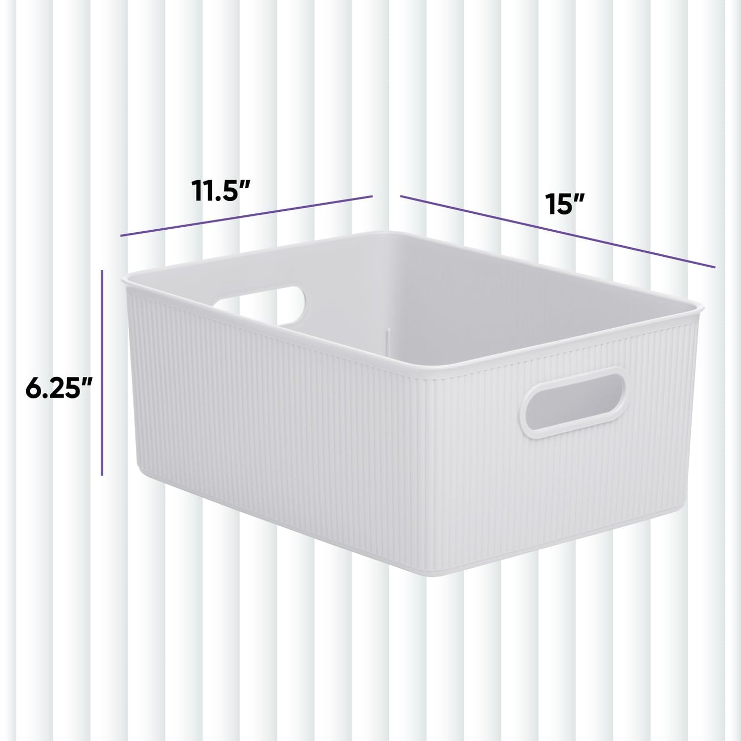 Superio Ribbed Collection - Decorative Plastic Open Home Storage Bins Organizer Baskets, Large White Smoke (1 Pack) Container Boxes for Organizing…