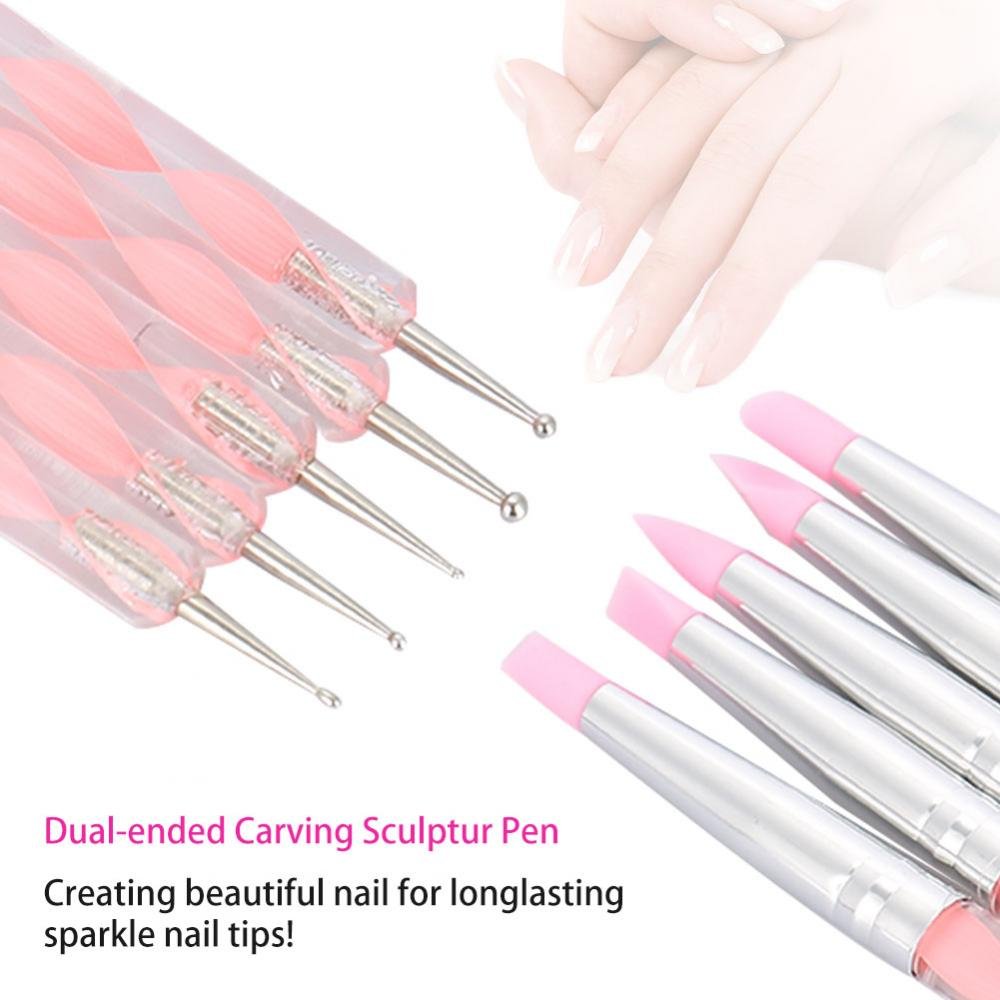 Dual-ended Carving Sculptur Pen Set, Silicone Head Dotting Pen Manicure Nail Art Tool 5pcs Beauty & Personal Care Semme