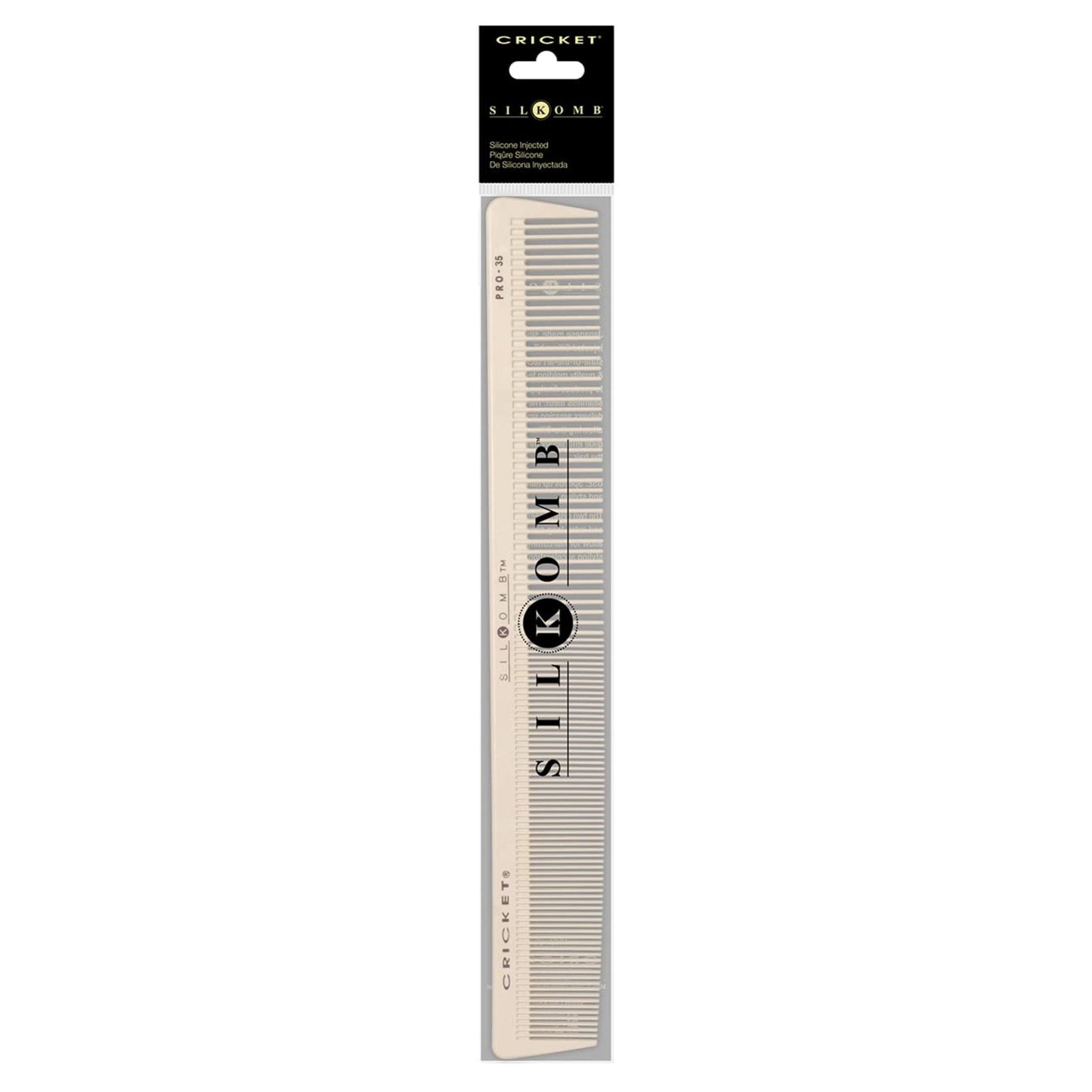 Cricket Silkomb Pro-35 Extra Long Hair Cutting Comb - Silicone-Injected, Seamless Teeth with Dual Tooth Pattern for Precision Cutting, Styling, Ideal