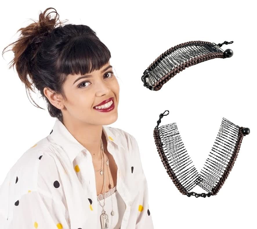 Hairzing Clip | Stretchy Banana Clips for Women - Snug & Comfortable Hair Holder for Thick, Thin and Curly Styles - All Day Hold (Medium, Brown)