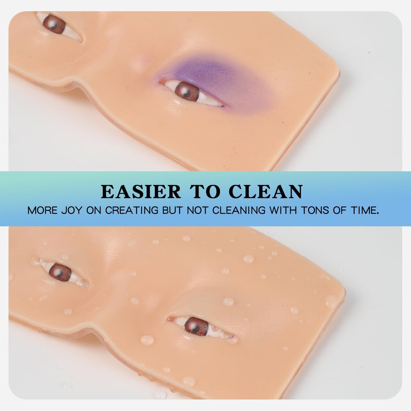 Bueuo Makeup Practice Face Board, 3D Reusable Silicone Make up Mannequin Face with 5PCS Makeup Brush, Eye Make up Practice Board for Beginner or