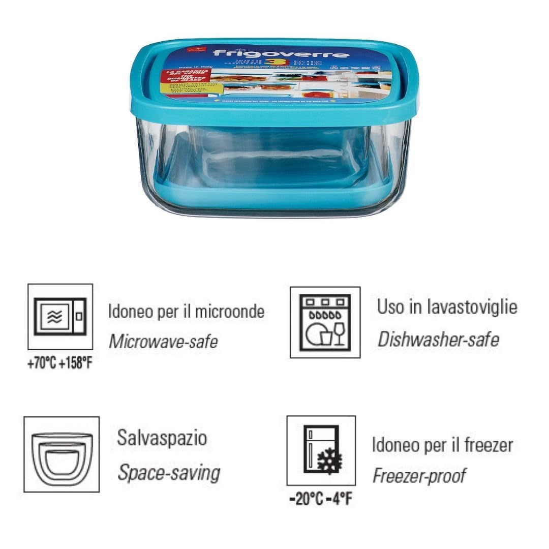 Bormioli Rocco Frigoverre Square Glass Food-Storage Containers with Lids, Set of 3