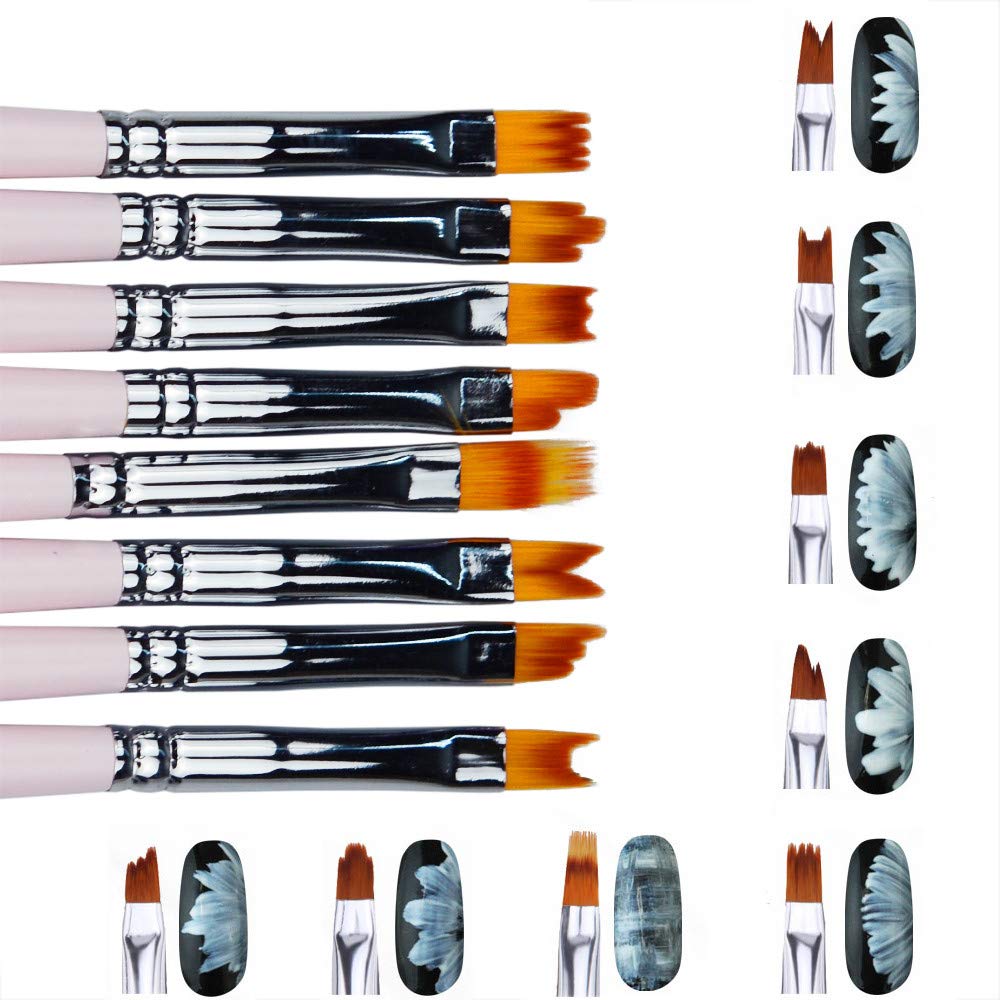 8 Pcs Premium Nail Brush Pens with Wooden Handle - UV Gel Art Gradient & Flower Design Tools for Professional Manicure, Perfect Valentine’s Gift